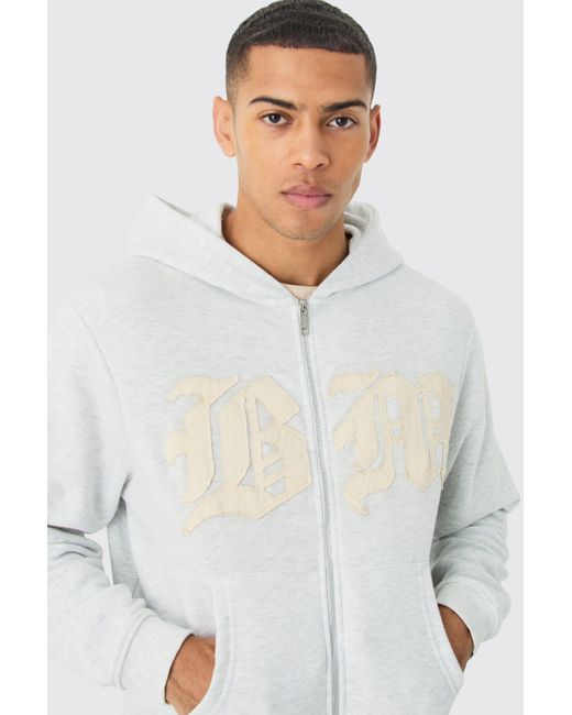 BoohooMAN White Boxy Distressed Applique Washed Hoodie for men