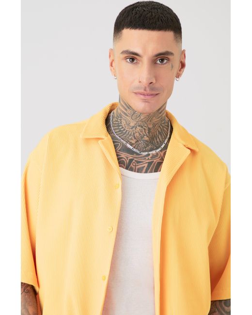 BoohooMAN Tall Oversized Pleated Shirt & Short Set In Yellow for men