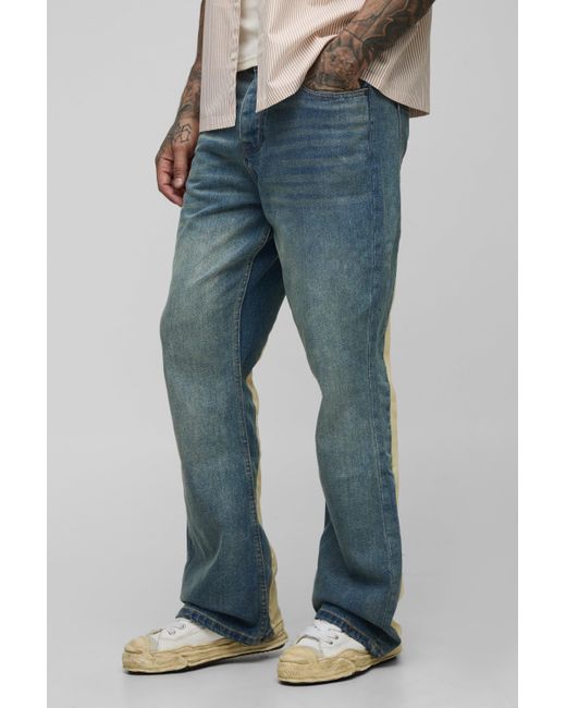 BoohooMAN Blue Tall Gusset Back Panel Relaxed Flared Jeans for men