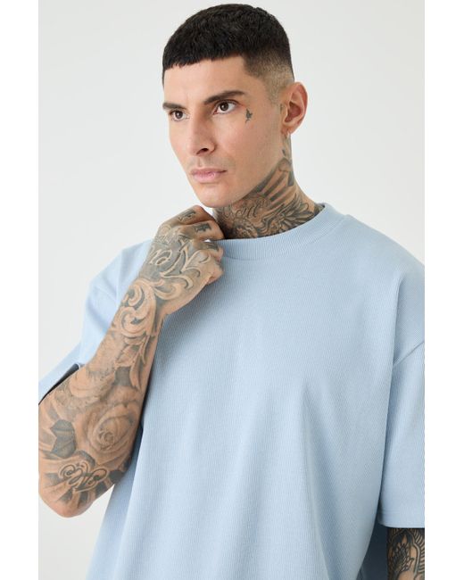 BoohooMAN Tall Oversized Heavyweight Ribbed Short Sleeve Sweatshirt in Blue für Herren
