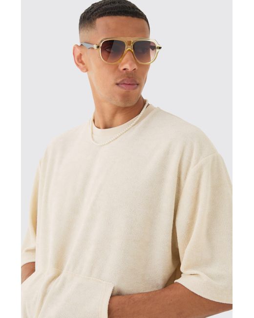 BoohooMAN White Short Sleeve Oversized Boxy Towelling Sweatshirt for men