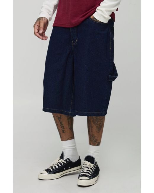 BoohooMAN Blue Tall Carabiner Detail Regular Carpenter Jorts for men
