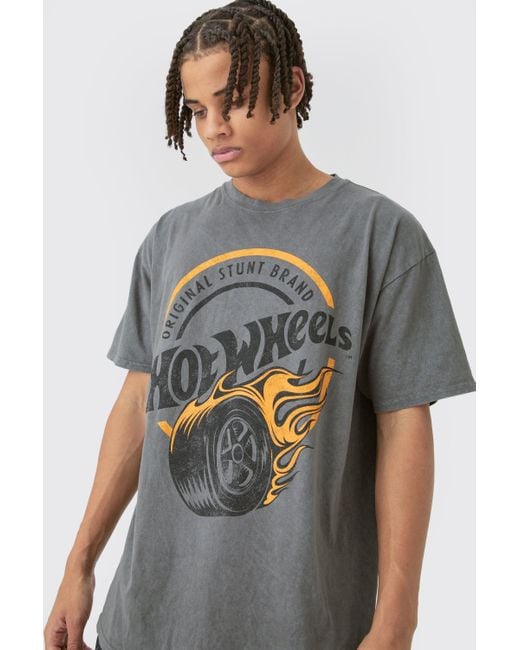 BoohooMAN Gray Loose Hotwheels Wash License T-shirt for men