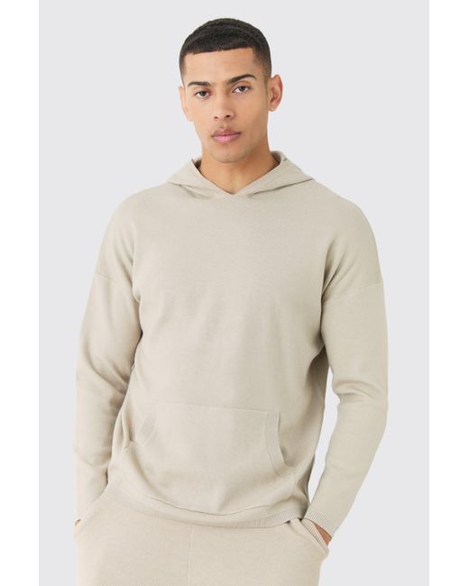 BoohooMAN Natural Regular Fit Knitted Hoodie for men