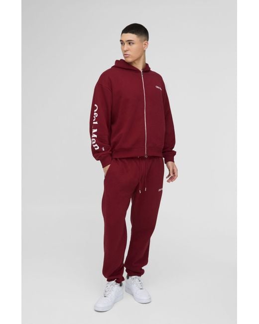 BoohooMAN Kastiger Official Man Trainingsanzug mit Reißverschluss und Kapuze in Red für Herren