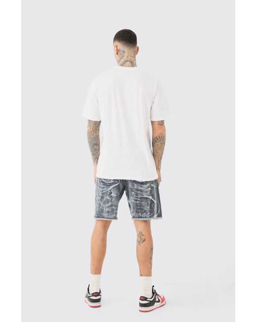 BoohooMAN Black Tall Extreme Rip Acid Wash Relaxed Fit Short for men