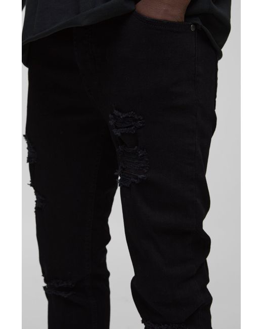 BoohooMAN Black Skinny Stacked Distressed Ripped Jeans for men
