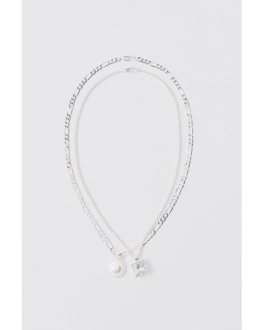 BoohooMAN Multi Layer Pearl Pendant Necklace in White für Herren