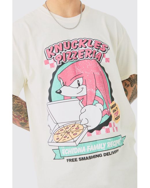 BoohooMAN Oversized Sonic Knuckles Pizza License T-shirt in White für Herren