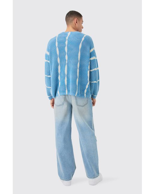 BoohooMAN Oversized Boxy Stone Wash Sweater In Light Blue for men
