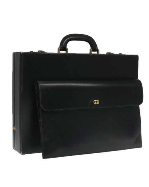 BoohooMAN Gucci Preloved Leather Briefcase Unisex - Black for men