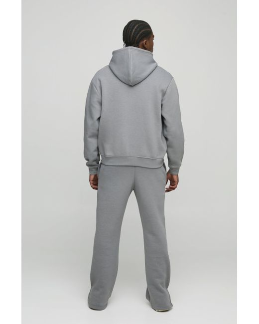 BoohooMAN Gray 330Gsm Oversized Boxy Zip Through Hooded Tracksuit for men