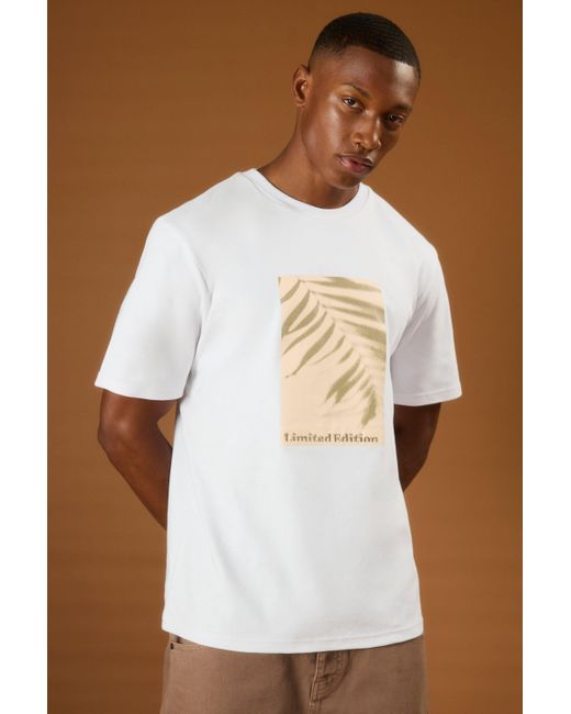 BoohooMAN Heavyweight Interlock Palm Graphic Embroidered T-shirt in White für Herren