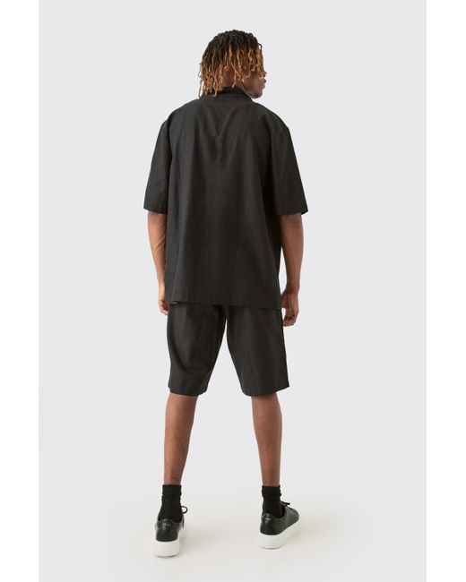BoohooMAN Tall Elasticated Waist Linen Comfort Shorts In Black für Herren