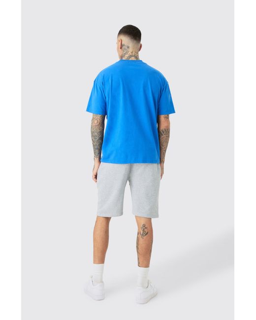BoohooMAN Blue Tall Loose Fit Varsity Jersey Shorts for men