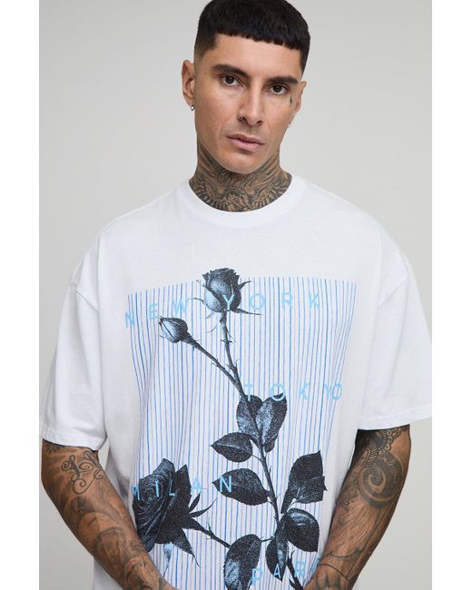 BoohooMAN Tall Oversize T-Shirt mit floralem Print in Gray für Herren