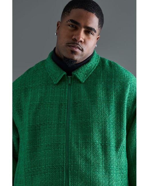 BoohooMAN Green Plus Oversized Boxy Boucle Zip Through Jacket for men