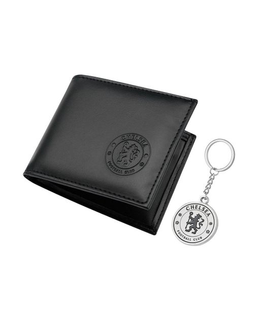 BoohooMAN Chelsea Fc Black Pu Wallet & Gold Keyring Set for men