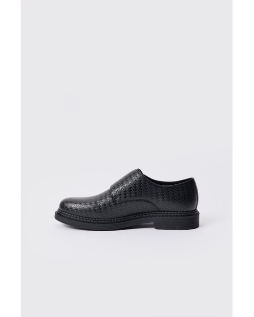 Woven Pu Monk Strap Loafer In Black Boohoo