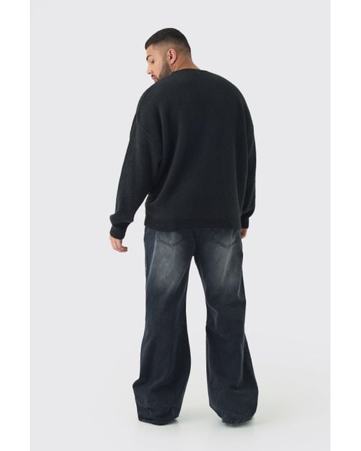 BoohooMAN Black Plus Homme Oversized Fluffy Knitted Sweater for men