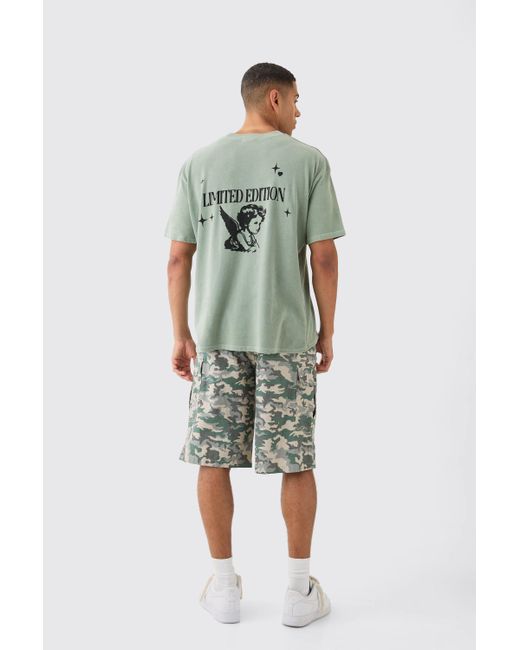 BoohooMAN Green Oversized Washed Limited Renaissance T-shirt for men