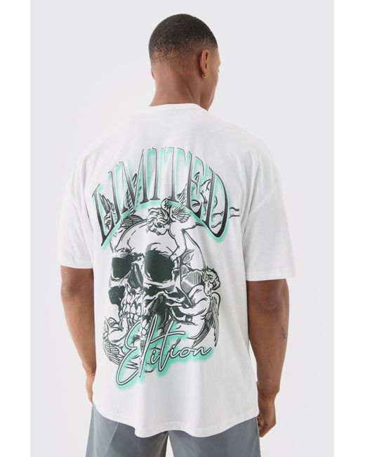 BoohooMAN White Oversized Limited Skull Print T-shirt for men