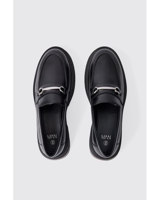 BoohooMAN Pu Metal Hardware Slip On Chunky Loafer In Black for men