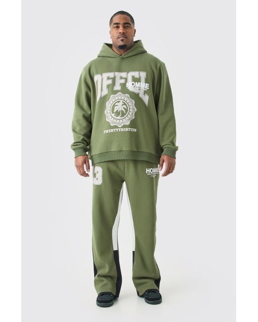 BoohooMAN Green Plus Homme Official 13 Hooded Gusset Tracksuit In Khaki for men
