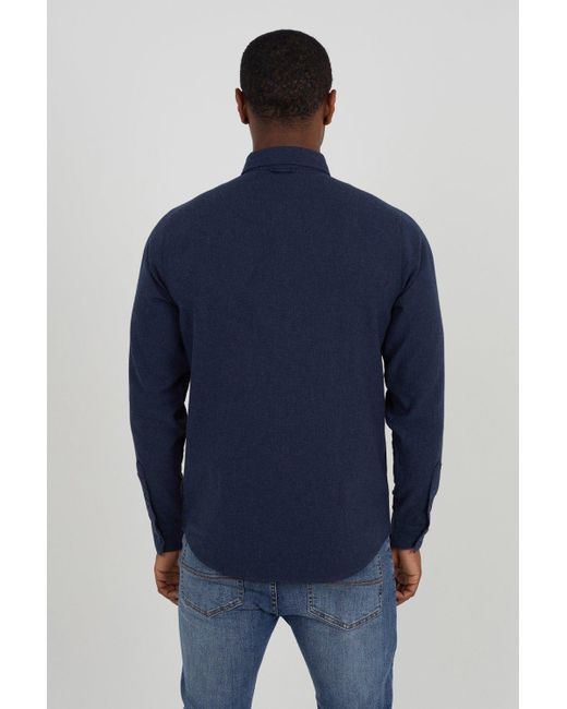 BoohooMAN Blue Brave Soul Cotton Brushed Flannel Long Sleeve Shirt for men