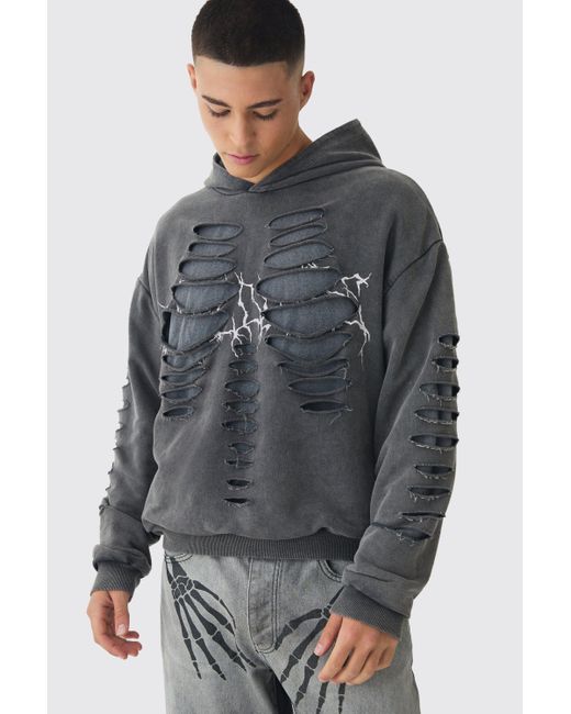 Boohoo Oversized Boxy Cut Out Skeleton Printed Hoodie in Gray Lyst