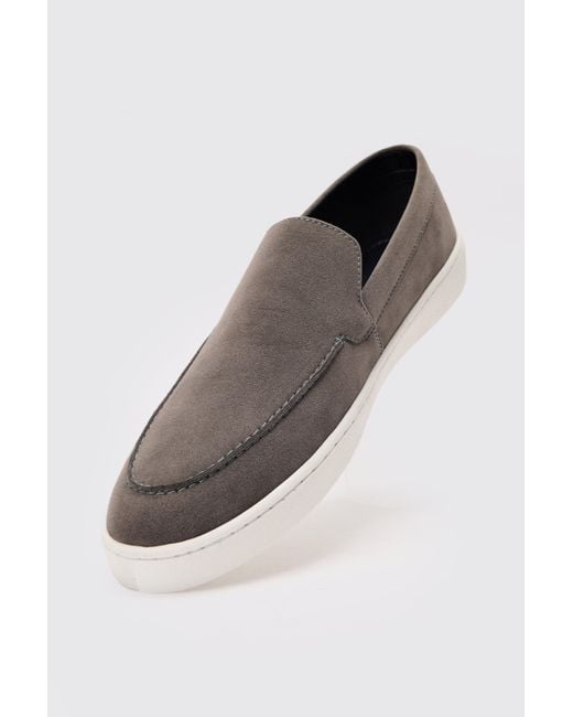 BoohooMAN Gray Faux Suede Slip On Loafer In Grey for men