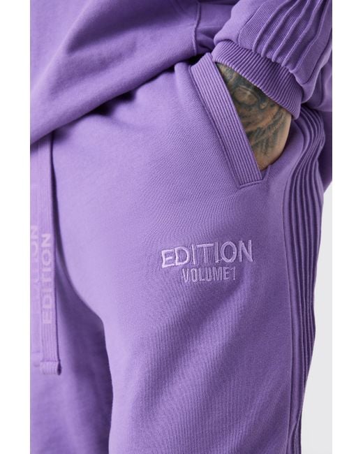 BoohooMAN Purple Tall Edition Oversized Pintuck Detail Heavyweight Jogger for men