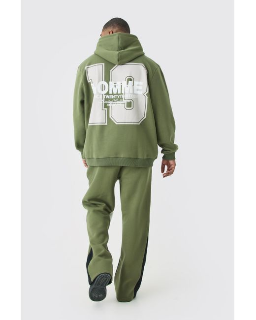 BoohooMAN Green Plus Homme Official 13 Hooded Gusset Tracksuit In Khaki for men