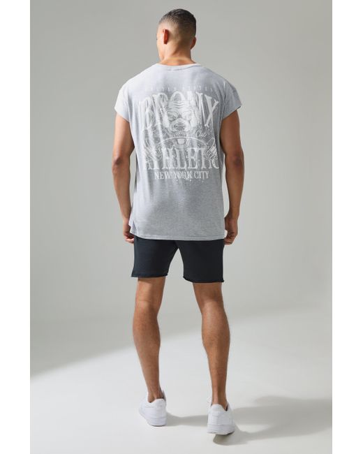BoohooMAN Gray Man Active Oversized Bronx Barbell Cut Off T-shirt for men