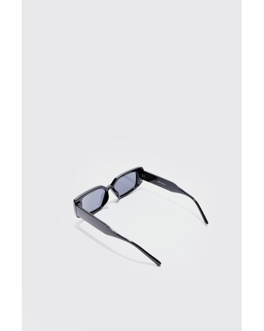 Chunky Rectangle Sunglasses With In Black Boohoo de color White
