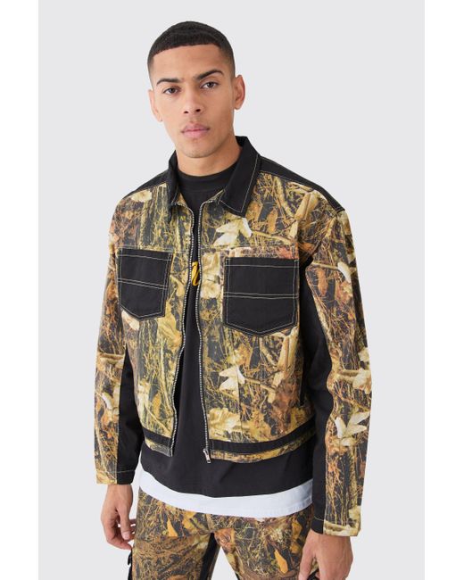 Boohooman jacket in khaki camo cheap
