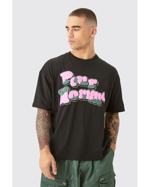 BoohooMAN Black Oversized Boxy Puff Print T-shirt for men