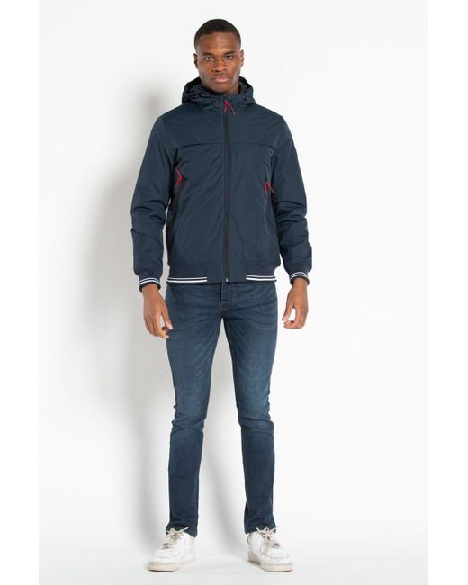 BoohooMAN Blue Tokyo Laundry Hooded Funnel Neck Jacket for men