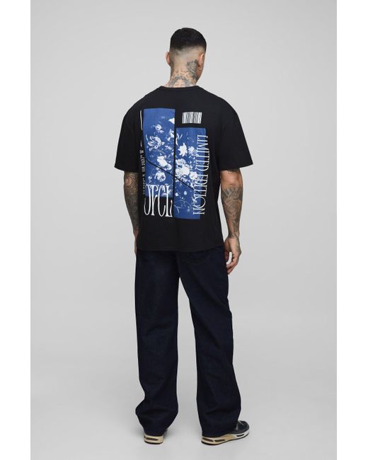 BoohooMAN Tall florales Oversize T-Shirt mit Print in Blue für Herren