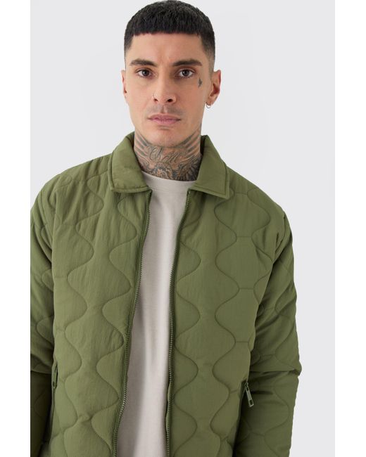 BoohooMAN Green Tall Onion Quilted Collar Jacket for men