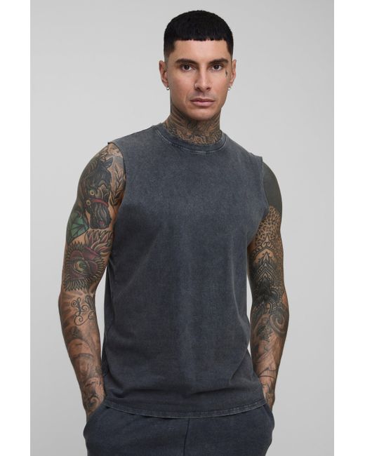 BoohooMAN Gray Tall Acid Wash Regular Fit Tank for men