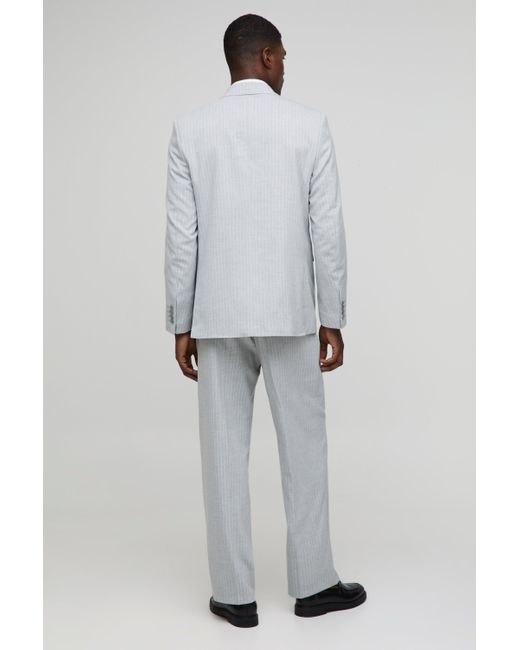BoohooMAN Gray Oversized Pinstripe Double Breasted Suit Jacket for men