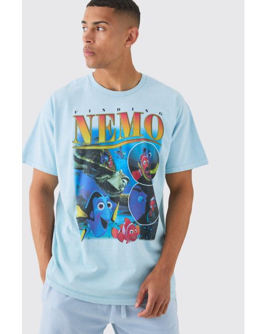 Boohoo Blue Oversized Finding Nemo Disney Wash License T-shirt