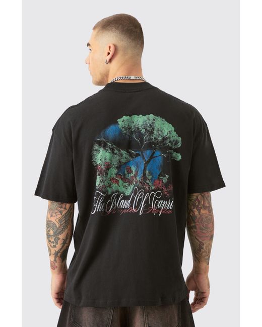 BoohooMAN Green Oversized Extended Neck Capri Graphic T-shirt for men
