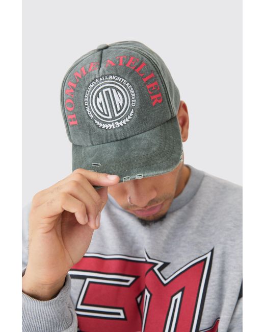 BoohooMAN Gray Homme Varsity Washed Cap for men