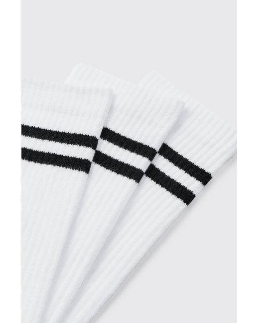 BoohooMAN White 3 Pack Sport Stripe Socks for men