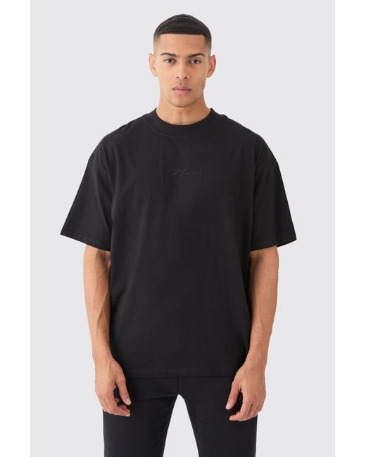 BoohooMAN Man Signature Oversized Basic Extended Neck T-shirt in Black für Herren