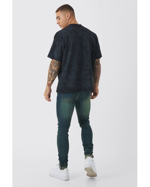 BoohooMAN Blue Super Skinny Stretch Stacked Green Tinted Jeans for men