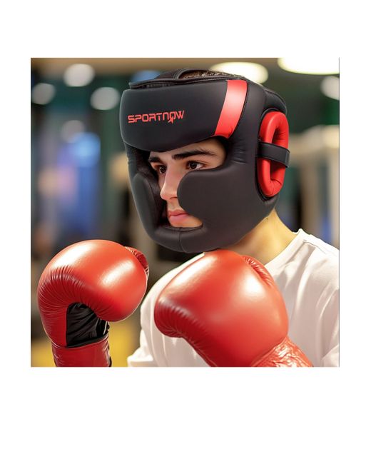 BoohooMAN Red Sportnow Boxing Headguard W/ Adjustable Strap For Sparring Kickboxing for men