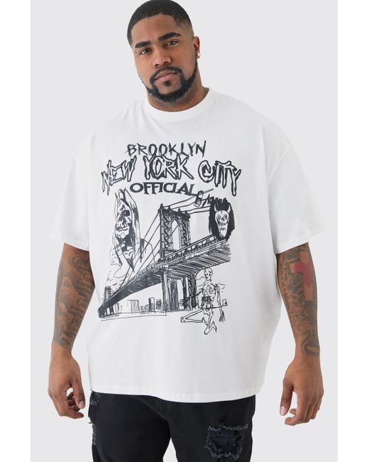 BoohooMAN Plus Oversized Official City Print T-shirt in White für Herren